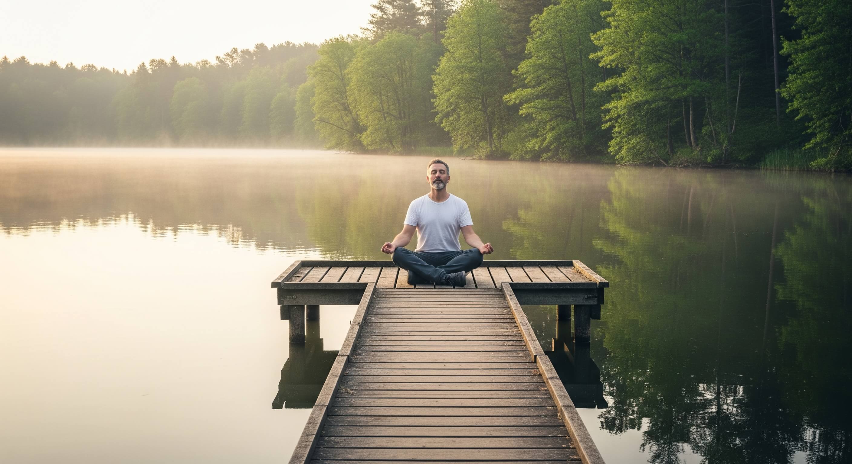 Persona meditando en calma, representando alta estabilidad emocional.