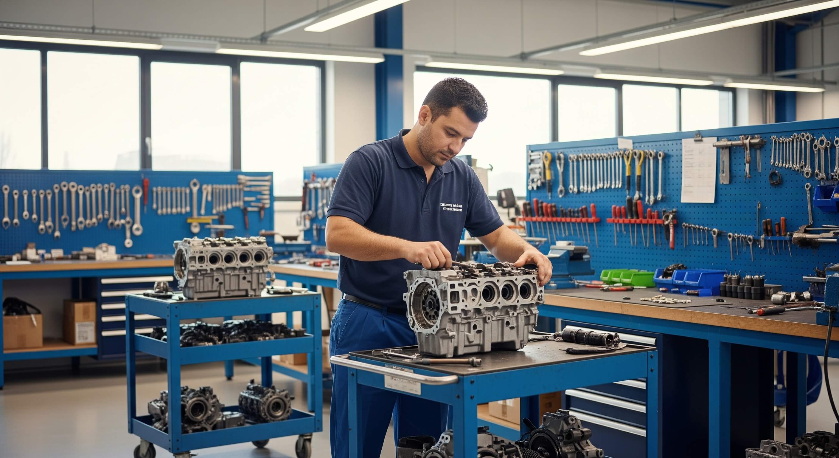 Ingeniero mecánico trabajando en un taller.